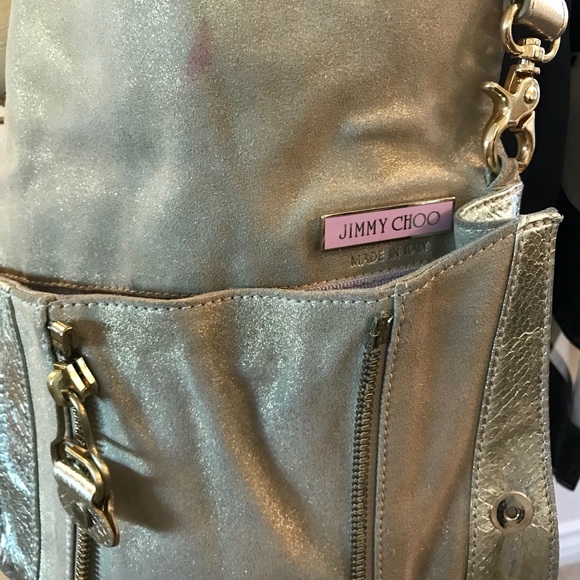 ♦️90%OFF! JIMMY CHOO Metallic Gold SNAKE/LEATHER EXPANDABLE CLUTCH - Picture 2 of 8